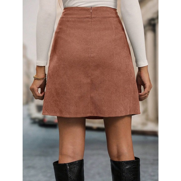 Minimalist High Waist Split Hem Corduroy mini Skirt - Picture 4 of 12